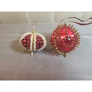 Vintage Handmade Red and Gold Ornament - Intricately Detailed Holiday...